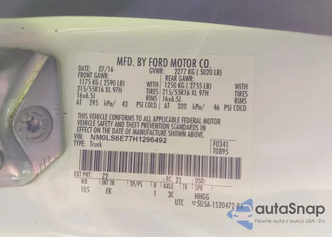 2017 Ford Transit Connect Xl из США, поврежденный, VIN NM0LS6E77H1296492